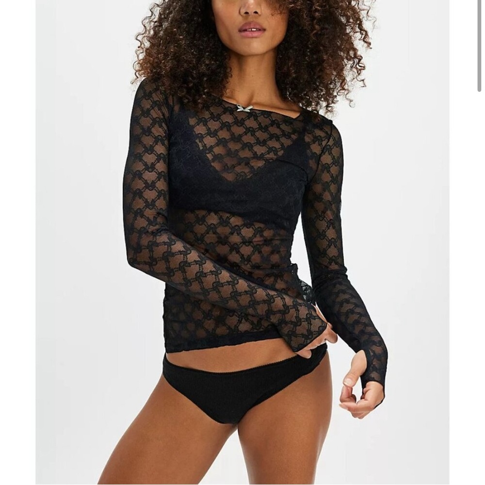 Free People sheer long sleeve tee with bow design